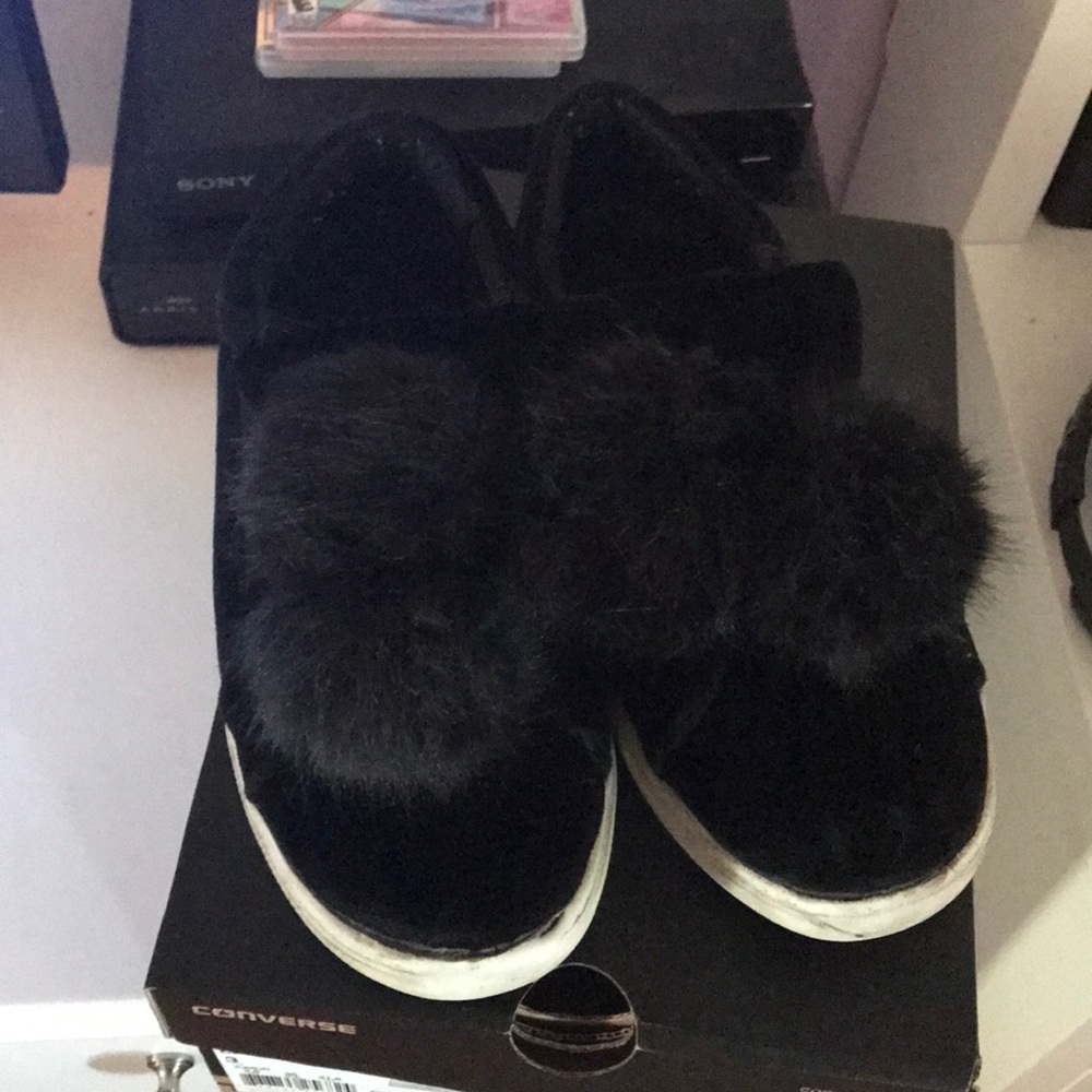 Black velvet slip on shoes